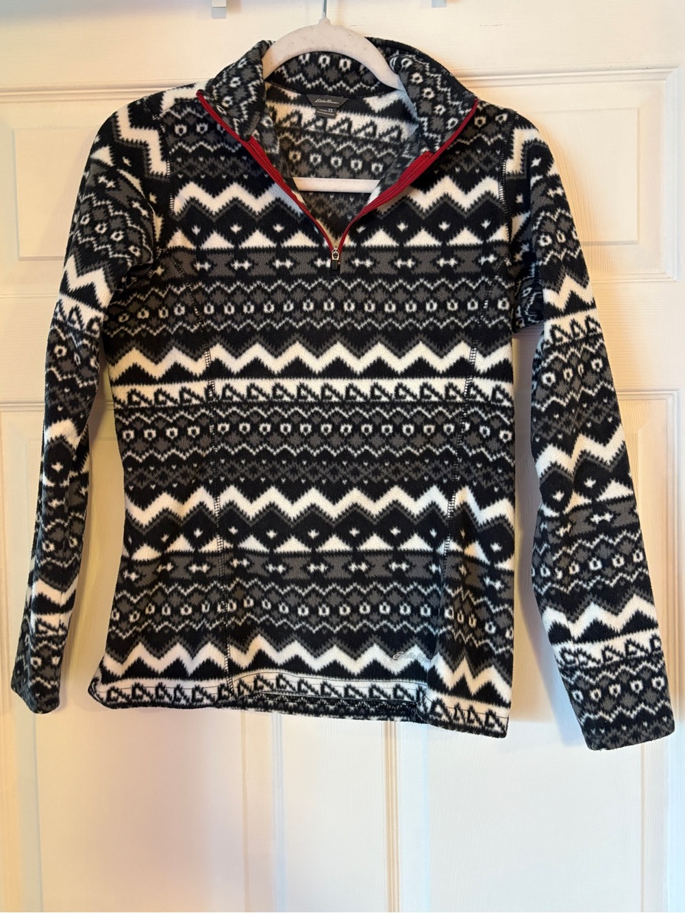 Eddie Bauer Black & White Nordic Fair Isle Quarter-Zip Pullover Fleece Top